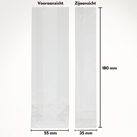 Yonico - Blokbodemzakjes Plastic Transparant - 55x35x180mm - 100% Polypropyleen - Recyclebaar - Uitdeelzakjes - Rechthoekige Blokbodem Zak - Voedsel Verpakking - 25 Stuks