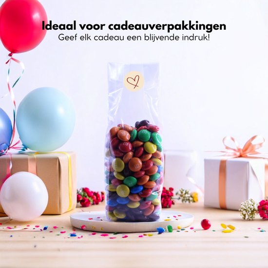 Yonico - Blokbodemzakjes Plastic Transparant - 55x35x180mm - 100% Polypropyleen - Recyclebaar - Uitdeelzakjes - Rechthoekige Blokbodem Zak - Incl. 50 sluitstickers - Voedsel Verpakking - 50 Stuks