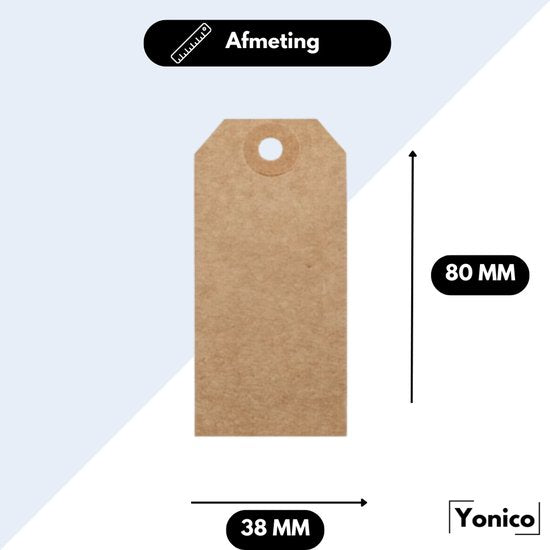 Yonico – Prijslabel – 38 × 80 mm – Bruin Kraftpapier – Verstevigd Oog