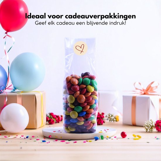 Yonico - Blokbodemzakjes Plastic Transparant - 60 + 50 x 200mm - 100% Polypropyleen - Recyclebaar - Uitdeelzakjes - Rechthoekige Blokbodem Zak - Incl. 50 sluitstickers - Voedsel Verpakking - 50 Stuks