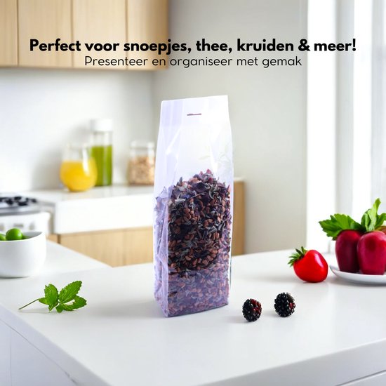 Yonico - Blokbodemzakjes Plastic Transparant - 60+50x200mm - 100% Polypropyleen - Recyclebaar - Uitdeelzakjes - Rechthoekige Blokbodem Zak - Voedsel Verpakking - 100 Stuks