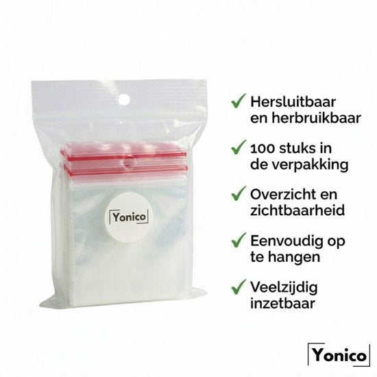 Yonico – Gripzakjes – 40 x 40 mm – 50 micron – Rode streep – 100 stuks