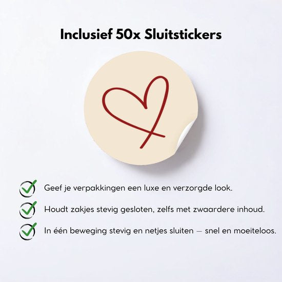 Yonico - Blokbodemzakjes Plastic Transparant - 80+50x250mm - 100% Polypropyleen - Recyclebaar - Uitdeelzakjes - Rechthoekige Blokbodem Zak - Incl. 50 sluitstickers - Voedsel Verpakking - 50 Stuks