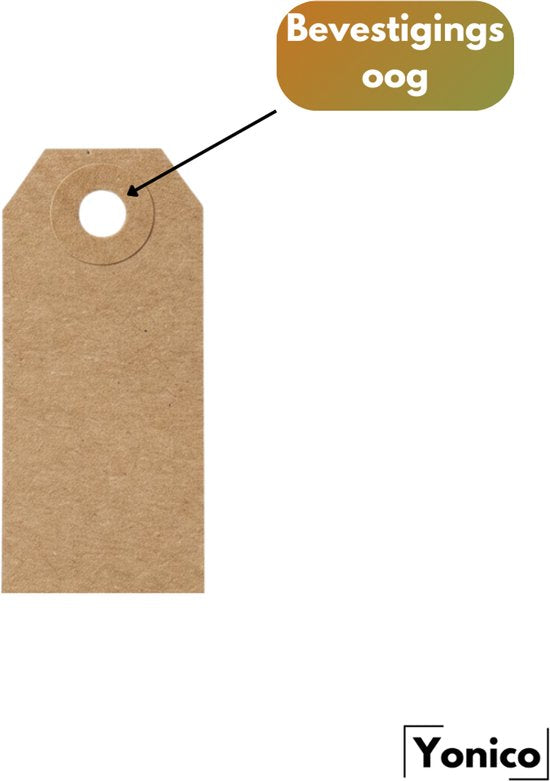Yonico – Prijslabel – 26 × 64 mm – Bruin Kraftpapier – Verstevigd Oog