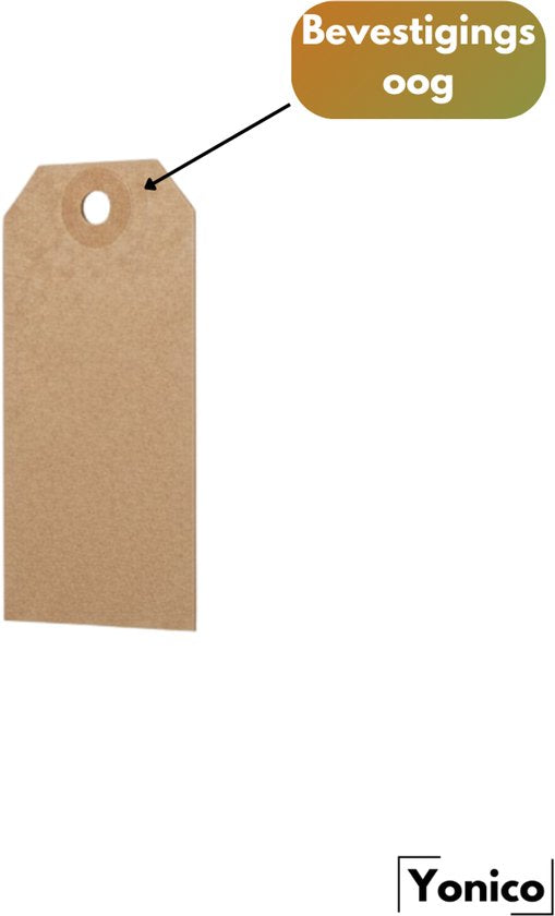 Yonico – Prijslabel – 38 × 80 mm – Bruin Kraftpapier – Verstevigd Oog