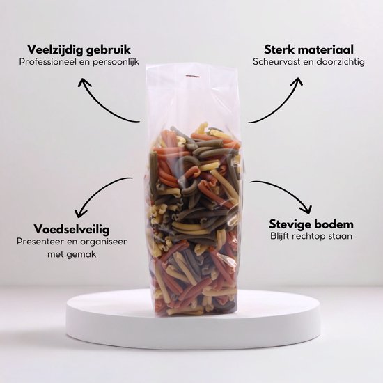 Yonico - Blokbodemzakjes Plastic Transparant - 80+50x250mm - 100% Polypropyleen - Recyclebaar - Uitdeelzakjes - Rechthoekige Blokbodem Zak - Incl. 50 sluitstickers - Voedsel Verpakking - 50 Stuks