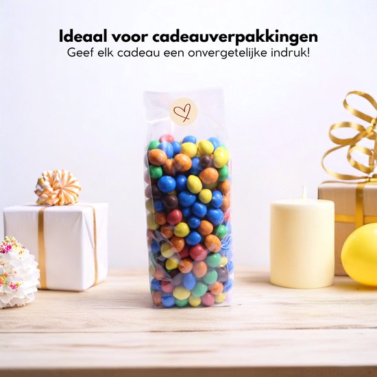 Yonico - Blokbodemzakjes Plastic Transparant - 80+50x250mm - 100% Polypropyleen - Recyclebaar - Uitdeelzakjes - Rechthoekige Blokbodem Zak - Incl. 50 sluitstickers - Voedsel Verpakking - 50 Stuks