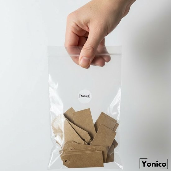 Yonico – Prijslabel – 38 × 80 mm – Bruin Kraftpapier – Verstevigd Oog