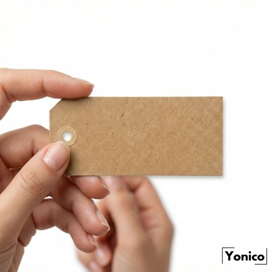 Yonico – Prijslabel – 38 × 80 mm – Bruin Kraftpapier – Verstevigd Oog