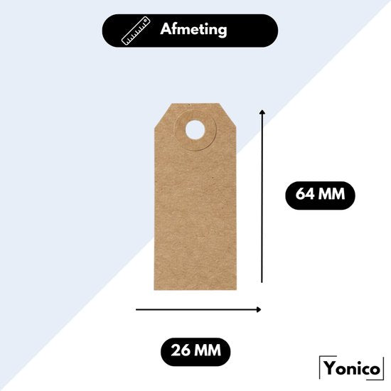 Yonico – Prijslabel – 26 × 64 mm – Bruin Kraftpapier – Verstevigd Oog