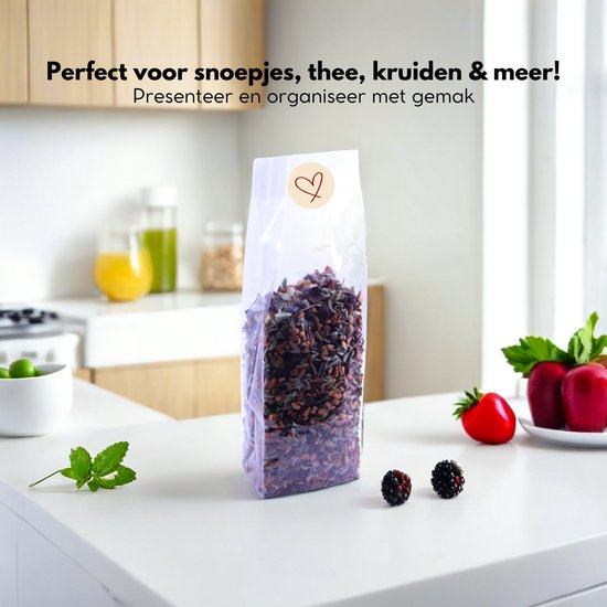 Yonico - Blokbodemzakjes Plastic Transparant - 60 + 50 x 200mm - 100% Polypropyleen - Recyclebaar - Uitdeelzakjes - Rechthoekige Blokbodem Zak - Incl. 50 sluitstickers - Voedsel Verpakking - 50 Stuks