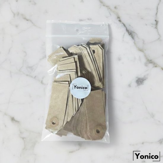 Yonico – Prijslabel – 26 × 64 mm – Bruin Kraftpapier – Verstevigd Oog