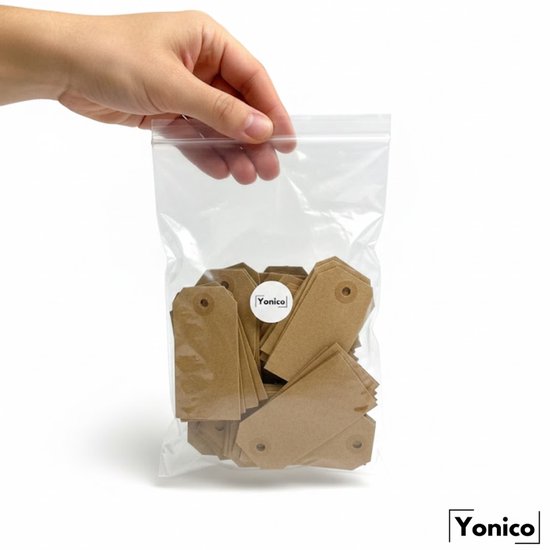 Yonico - Prijslabel - 90x44mm - Bruin Kraftpapier - Verstevigd Oog