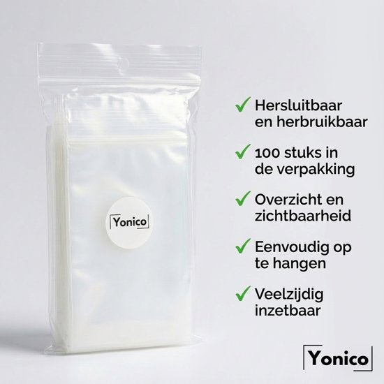 Yonico – Gripzakken – Hersluitbare Verpakkingszakjes – 70 x 100 mm – 50 micron – Transparant – 100 stuks