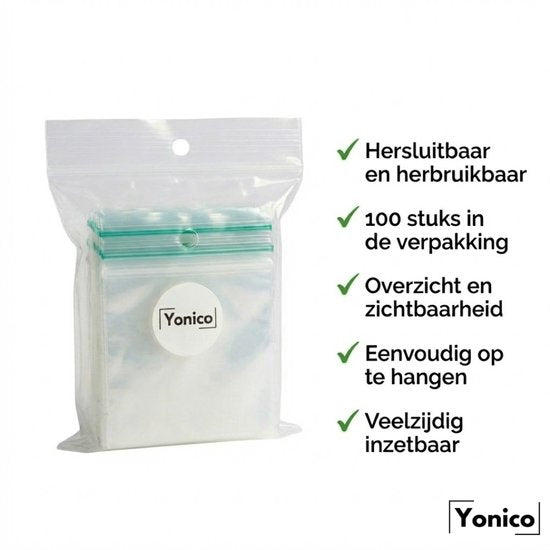 Yonico – Gripzakken – Hersluitbare Verpakkingszakjes – 40x40 mm – 50 micron – Groen – 100 stuks