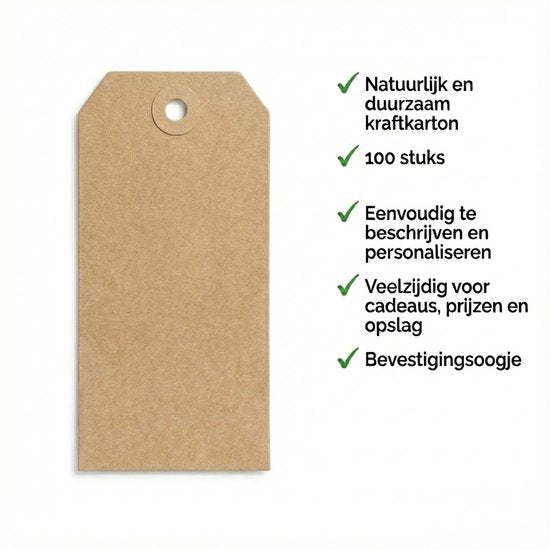 Yonico - Prijslabel - 90x44mm - Bruin Kraftpapier - Verstevigd Oog