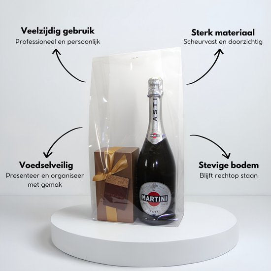 Yonico - Blokbodemzakjes Plastic Transparant - 210+90x410mm - 100% Polypropyleen - Recyclebaar - Uitdeelzakjes - Rechthoekige Blokbodem Zak - Voedsel Verpakking - 100 Stuks