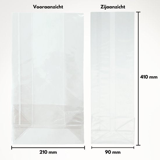 Yonico - Blokbodemzakjes Plastic Transparant - 210+90x410mm - 100% Polypropyleen - Recyclebaar - Uitdeelzakjes - Rechthoekige Blokbodem Zak - Voedsel Verpakking - 100 Stuks