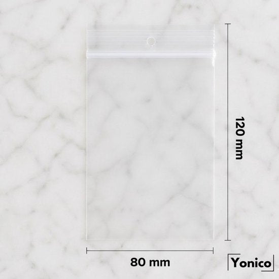 Yonico - Gripzakken – Verpakkingszakjes (Hersluitbaar) – 80 x 120 mm – 50 micron – Transparant – 100 stuks
