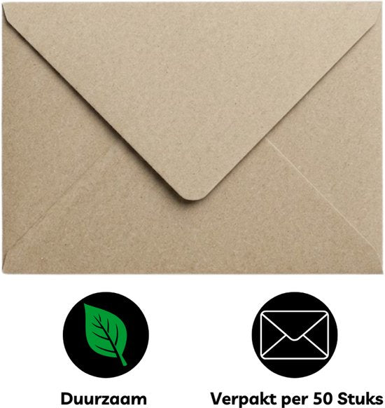 Yonico - Kraft Enveloppen – C6 – 114 x 162 mm – Bruin – 50 stuks